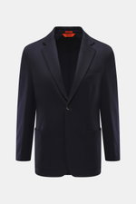 Front view of Barena Venezia Cashmere Blazer Navy, pure cashmere, very soft feel, slim fit, straight-cut two-button style, notched lapel, classic breast pocket, patch hip pockets, kissing buttons, back side vents, unconstructed design, two inner pockets.