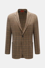 Front view of Barena Venezia Light brown/black checked blazer in pure new wool with soft touch, noble Prince-of-Wales pattern, Slim Fit, tailored two-button style, notched lapel, classic breast pocket, patch hip pockets, Kissing buttons, rear side vents, 