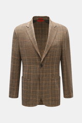 Front view of Barena Venezia Light brown/black checked blazer in pure new wool with soft touch, noble Prince-of-Wales pattern, Slim Fit, tailored two-button style, notched lapel, classic breast pocket, patch hip pockets, Kissing buttons, rear side vents, 