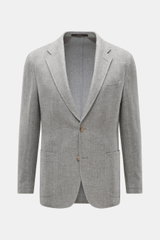 Windsor Sakko 'Giro' hellgrau gemustert, Frontansicht, Slim Fit, Fischgrat, Baumwolle, Wolle, Cashmere, Zwei-Knopf-Stil, Brusttasche, Hüfttaschen.