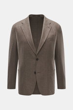 Windsor Sakko 'Giro' graubraun meliert, frontal fotografiert, Slim Fit, Mix aus Wolle, Microfaser, Cashmere, weicher Griff, feine Webstruktur, fallendes Revers, Zwei-Knopf-Stil, Brusttasche, aufgesetzte Hüfttaschen, Kissing Buttons, Seitenschlitze, Uncons