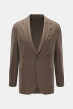 Windsor Sakko 'Giro' graubraun, frontal fotografiert, reine Schurwolle, weicher Griff, markante Webstruktur, Slim Fit, fallendes Revers, Zwei-Knopf-Stil, Brusttasche, aufgesetzte Hüfttaschen, Kissing Buttons, Seitenschlitze, Unconstructed Design, drei Inn