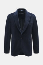 Vorderansicht des taillierten Circolo 1901 Samt-Sakko navy in Slim Fit mit weichem Baumwoll-Mikrofaser-Samt, Ein-Knopf-Stil.