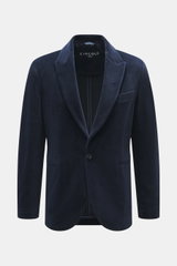 Vorderansicht des taillierten Circolo 1901 Samt-Sakko navy in Slim Fit mit weichem Baumwoll-Mikrofaser-Samt, Ein-Knopf-Stil.