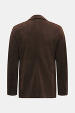 Rückansicht des braunen Circolo 1901 Samt-Sakko Slim Fit in softem Baumwoll-Microfaser-Samt mit fallendem Revers und Seitenschlitzen.