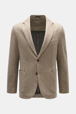 Circolo 1901 Jersey-Sakko beige kariert, Slim Fit, tailliert mit Print in Weboptik, Jersey-Baumwolle, zwei Knöpfe, fallendes Revers, frontale Perspektive.