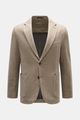 Circolo 1901 Jersey-Sakko beige kariert, Slim Fit, tailliert mit Print in Weboptik, Jersey-Baumwolle, zwei Knöpfe, fallendes Revers, frontale Perspektive.