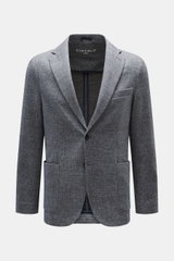 Circolo 1901 Jersey-Sakko grau kariert, Slim Fit, tailliert, Baumwoll-Jersey mit Stretch, Print in Weboptik, frontale Nahaufnahme, Revers, Taschen.