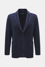 Circolo 1901 Strickblazer navy, frontale Ansicht, tailliert, Slim Fit, Woll-Baumwoll-Mix, fallendes Revers, zwei Knöpfe, Taschen, markanter Strick.