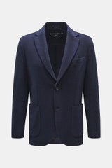 Circolo 1901 Strickblazer navy, frontale Ansicht, tailliert, Slim Fit, Woll-Baumwoll-Mix, fallendes Revers, zwei Knöpfe, Taschen, markanter Strick.