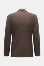 Circolo 1901 Strickblazer dunkelbraun aus Woll-Baumwoll-Mix, Slim Fit, tailliert, fallendes Revers, Rückansicht mit markantem Strick und Knopfärmel.