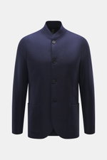 Harris Wharf London Smart-casual jacket 'Nehru Jacket' anthracite melange shown front view, slim fit with blouson collar, four buttons, patch hip pockets. <p>The stylish unconstructed smart-casual jacket 'Nehru Jacket' made of fine, pressed virgin wool wi