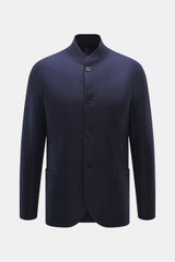 Harris Wharf London Smart-casual jacket 'Nehru Jacket' anthracite melange shown front view, slim fit with blouson collar, four buttons, patch hip pockets. <p>The stylish unconstructed smart-casual jacket 'Nehru Jacket' made of fine, pressed virgin wool wi