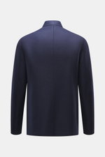 Harris Wharf London Smart-casual jacket 'Nehru Jacket' anthracite melange shown from the back, made of pure virgin wool, slim fit, unconstructed design with raw-edged finish, fitted four-button style, blouson collar, patch hip pockets, and two inside pock