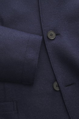 Harris Wharf London Smart-casual jacket 'Nehru Jacket' anthracite melange shown in close-up from the front, highlighting button, cuff, and wool texture. The stylish unconstructed smart-casual jacket 'Nehru Jacket' made of fine, pressed virgin wool with ra