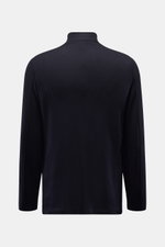 Back view of Harris Wharf London Jersey jacket navy in slim fit, lightweight pure virgin wool with standing collar.

Description:  
<p>The elegant look of a smart-casual jacket meets the comfort of a sweat jacket – HARRIS WHARF LONDON has achieved this fu