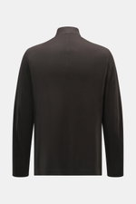 Harris Wharf London Jersey jacket dark brown shown from the back, slim fit, standing collar, unlined, lightweight virgin wool fabric. 

<p>The elegant look of a smart-casual jacket meets the comfort of a sweat jacket – HARRIS WHARF LONDON has achieved thi