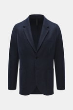 Harris Wharf London Cashmere Sakko navy, frontale Nahaufnahme, Slim Fit mit tailliertem Zwei-Knopf-Stil, fallendem Revers, Brust- und Hüfttaschen, Loro Piana-Cashmere, weicher Griff, Unconstructed Design.