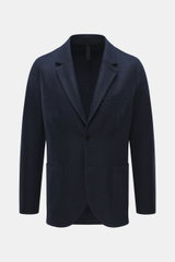 Harris Wharf London Cashmere Sakko navy, frontale Nahaufnahme, Slim Fit mit tailliertem Zwei-Knopf-Stil, fallendem Revers, Brust- und Hüfttaschen, Loro Piana-Cashmere, weicher Griff, Unconstructed Design.