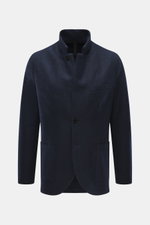 Harris Wharf London Cashmere Sakko navy, frontal fotografiert, Slim Fit, Loro Piana-Cashmere, taillierter Zwei-Knopf-Stil, fallendes Revers, Brusttasche, Hüfttaschen, Unconstructed Design.