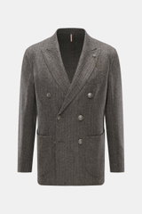 Santaniello Sakko dunkelbraun/taupe gemustert, zweireihig mit Wappenknöpfen, Fischgratmuster, Slim Fit, von vorne fotografiert, aus Woll-Cashmere-Mix.