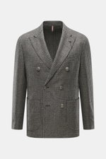 Santaniello Beige/anthracite patterned blazer shown from the front, double-breasted with crest buttons, houndstooth pattern, slim fit, peak lapel, breast and patch hip pockets, soft wool-cashmere blend.