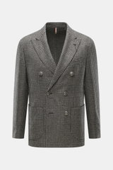 Santaniello Beige/anthracite patterned blazer shown from the front, double-breasted with crest buttons, houndstooth pattern, slim fit, peak lapel, breast and patch hip pockets, soft wool-cashmere blend.