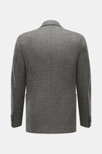 Santaniello Beige/anthracite patterned blazer shown from the back, featuring a houndstooth wool-cashmere mix, slim fit, peak lapel, and unconstructed design.