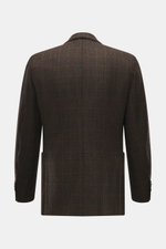 Santaniello Sakko dunkelbraun/dunkelgrün kariert, reine Wolle, Slim Fit, Karo-Muster, Rückansicht mit fallendem Revers und Seitenschlitzen.