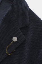 Close-up front angle of the Santaniello Cord Blazer navy showing soft corduroy fabric, notched lapel, and kissing button detail.

Description: <p>Always well dressed: This cord blazer by SANTANIELLO made of soft cotton with cashmere reliably accompanies y