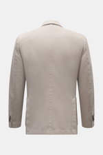 Santaniello Taupe Blazer shown from the back, slim fit cotton twill with lightly elastic, soft touch fabric, unconstructed design, rear side vents. Modern tailoring for the transitional season: The blazer by SANTANIELLO complements numerous looks with its