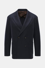 Front view of Doppiaa Blazer 'Aanversa' navy, slim fit, double-breasted two-button style, jersey made of wool and cashmere, notch lapel, classic breast pocket, patch hip pockets, sleeve cuffs with button, rear side vents, half lined, two inner pockets.