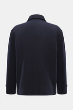 Doppiaa Jacket 'Aarneis' navy shown from the back, made of doubleface jersey with cashmere, virgin wool, microfiber, soft feel, regular fit, five-button placket, turn-down collar, slanted welt pockets, sleeve cuffs with button tab, half lined, two inside 