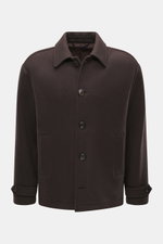 Front view of Doppiaa Jacket 'Aarneis' dark brown, regular fit, doubleface jersey of cashmere, virgin wool, microfiber, very soft feel, five-button placket, turn-down collar, slanted welt pockets, sleeve cuffs with button tab, half lined, two inside pocke