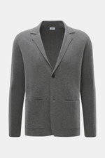 von Braun Cashmere Strickblazer grau, frontale Ansicht, Slim Fit, Zwei-Knopf-Stil, aufgesetzte Hüfttaschen, reiner Cashmere, feines Strickbild, weicher Griff