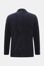 Rear view of 04651/ A trip in a bag Cord Blazer navy, slim fit with cord microfiber, light elastic quality, tailored two-button style, notched lapel, patch hip pockets, small woven label in side seam, rear side vents, sleeve cuffs with buttons, unconstruc