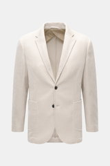 Front view of 04651/ A trip in a bag Cord Blazer sand, slim fit corduroy microfiber with light elastic quality, tailored two-button style, notched lapel, patch hip pockets, small woven label in side seam, rear side vents, sleeve cuffs with buttons, uncons