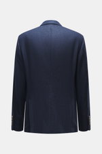 Brunello Cucinelli Navy/grey-blue checked blazer shown from back, wool with cashmere, soft touch, Prince-of-Wales pattern, slim fit, three-button style, notch lapel, classic breast pocket, hip pockets with flap, small ticket pocket, sleeve cuffs with butt