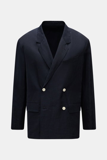 Emporio Armani Sakko dark navy, frontale Ansicht, leichter Viskose-Leinen-Mix, Oversized Fit, zwei Knöpfe, Brust- und Hüfttaschen, fallendes Revers.