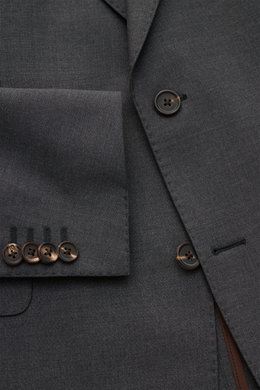 Windsor Sakko 'Sono' anthrazit meliert, Slim Fit, feine Wolle, elastisch, zwei Knöpfe, fallendes Revers, Kissing Buttons, Detailansicht von oben.