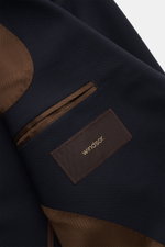 Windsor Sakko 'Sono' navy Innenansicht mit feiner Wolle, elastisch, zwei Innentaschen, Unconstructed Design, Kissing Buttons, Seitenschlitzen.