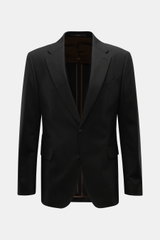 Windsor Sakko 'Sono' schwarz, Slim Fit aus feiner Wolle, frontale Ansicht mit fallendem Revers, Zwei-Knopf-Stil, Brust- und Hüfttaschen mit Patte, Unconstructed Design.
