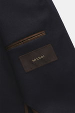 Windsor Sakko 'Giorno' navy aus feinem Twill, reine Wolle, Slim Fit, fallendes Revers, Zwei-Knopf-Stil, klassische Brusttasche, Innenansicht mit weichem Griff.