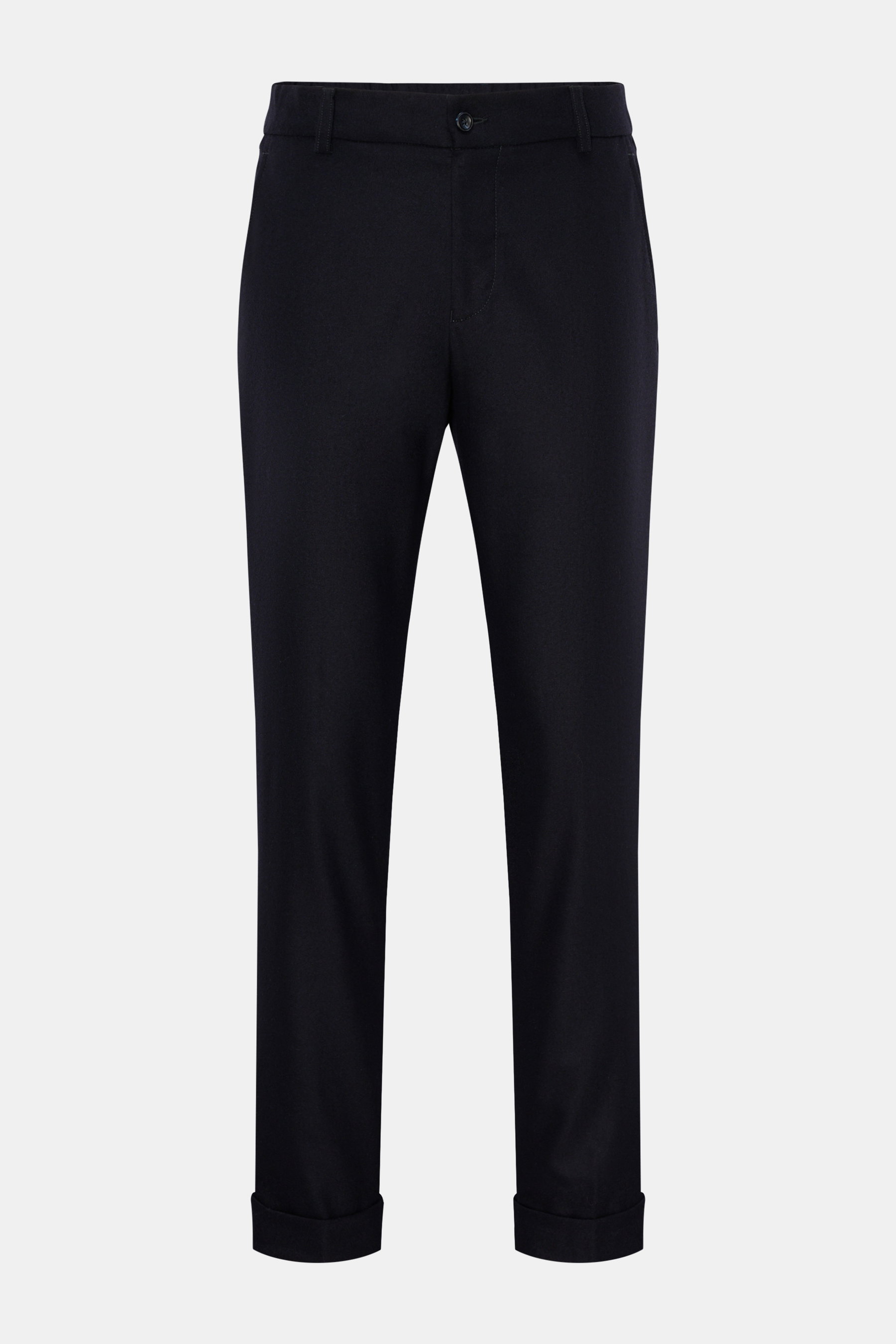Marco Pescarolo Woll-Jogpants 'Manu' navy, frontale Ansicht, Regular Fit, Wolle-Cashmere-Mix, elastischer Bund, französische Taschen, Saumaufschlag.