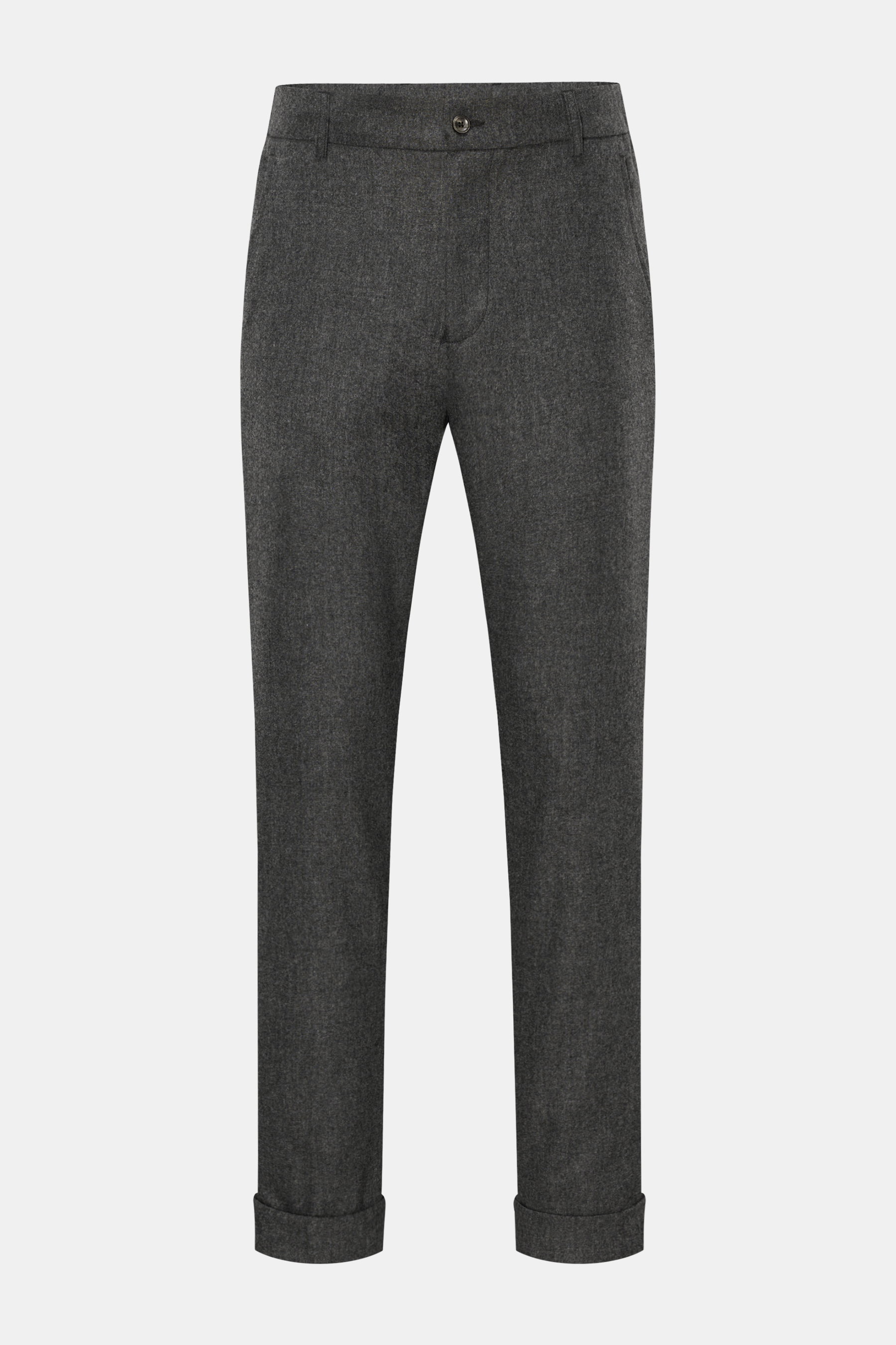 Marco Pescarolo Woll-Jogpants 'Manu' dunkelgrau meliert, vorne, Regular Fit mit Reißverschluss, Bundknopf, elastischem Bund, französischen Taschen, fixiertem Saumaufschlag.
