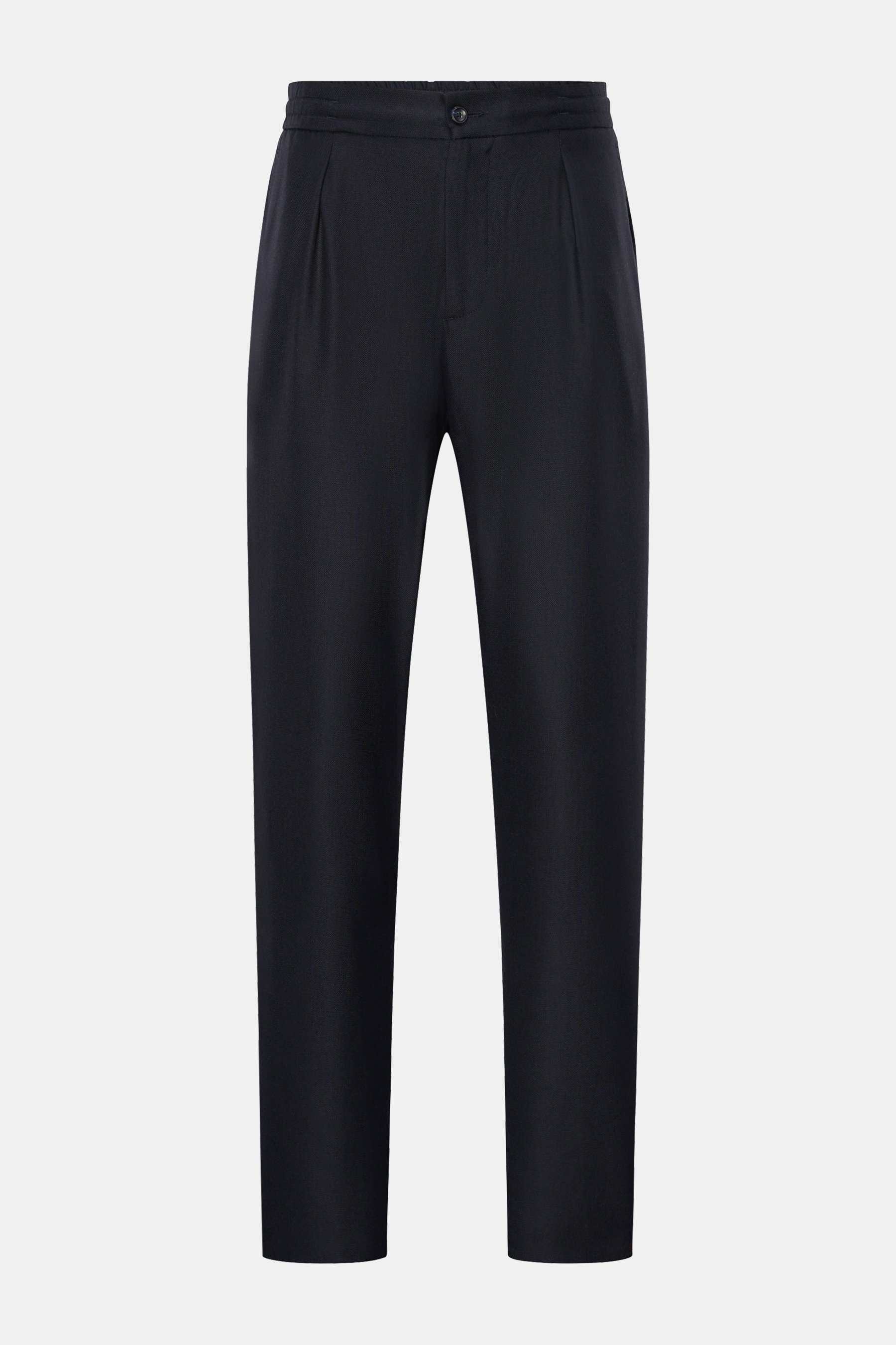 Marco Pescarolo Cashmere Jogpants 'Chiaia' navy, frontale Ansicht, reiner Cashmere, softer Griff, leichte Qualität, feiner Strukturjersey, Regular Fit, Reißverschluss, Bundknopf, elastischer Bund mit Tunnelzug, hohe Bundhöhe, paspelierte Hüft- und Gesäßta