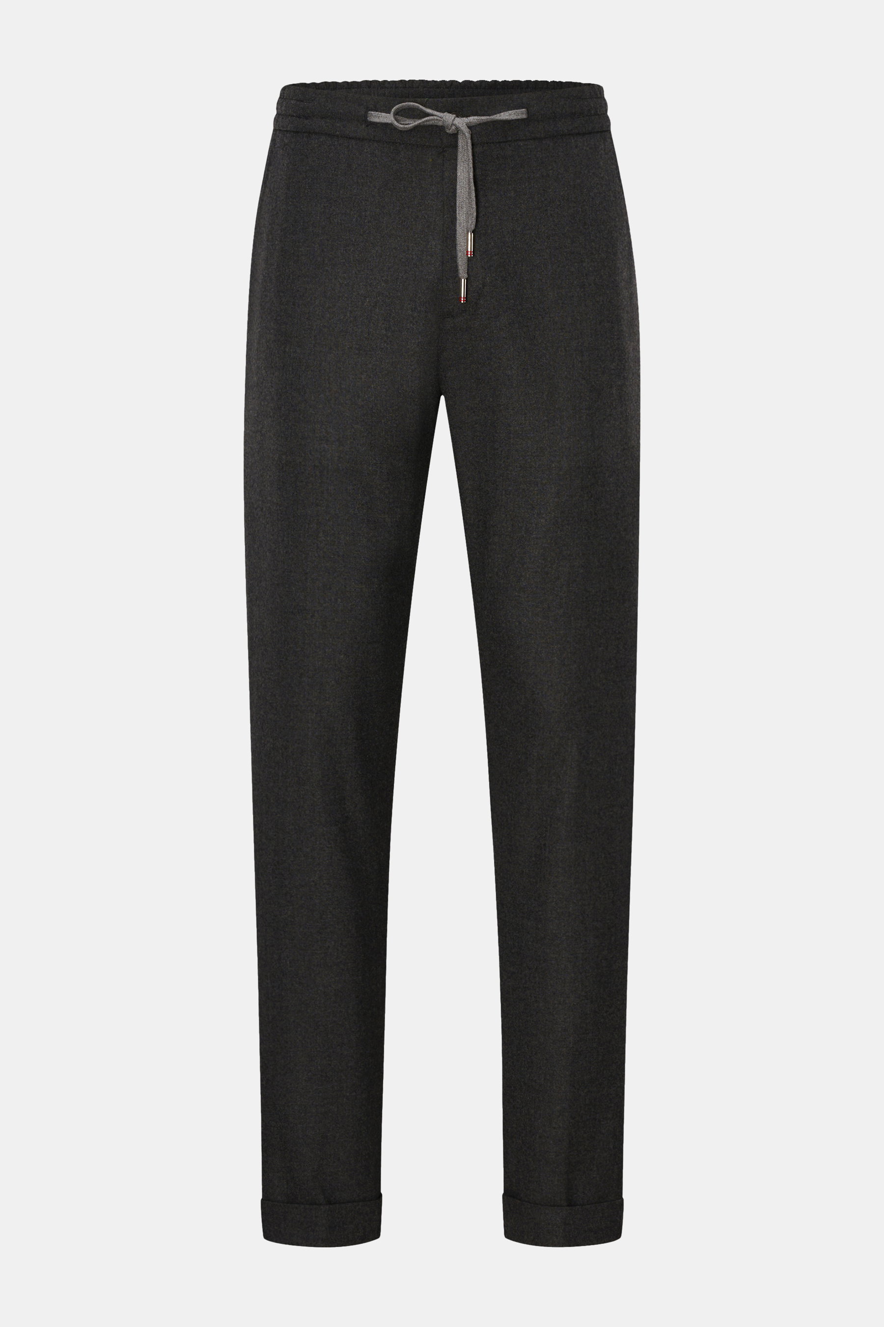 Marco Pescarolo Cashmere Jogpants 'Caracciolo' anthrazit meliert, frontale Ansicht, Regular Fit, elastischer Bund mit Tunnelzug, Reißverschluss, Bundknopf, französische Taschen, paspelierte Gesäßtaschen mit Zipper, fixierter Saumaufschlag, geschmeidiger C