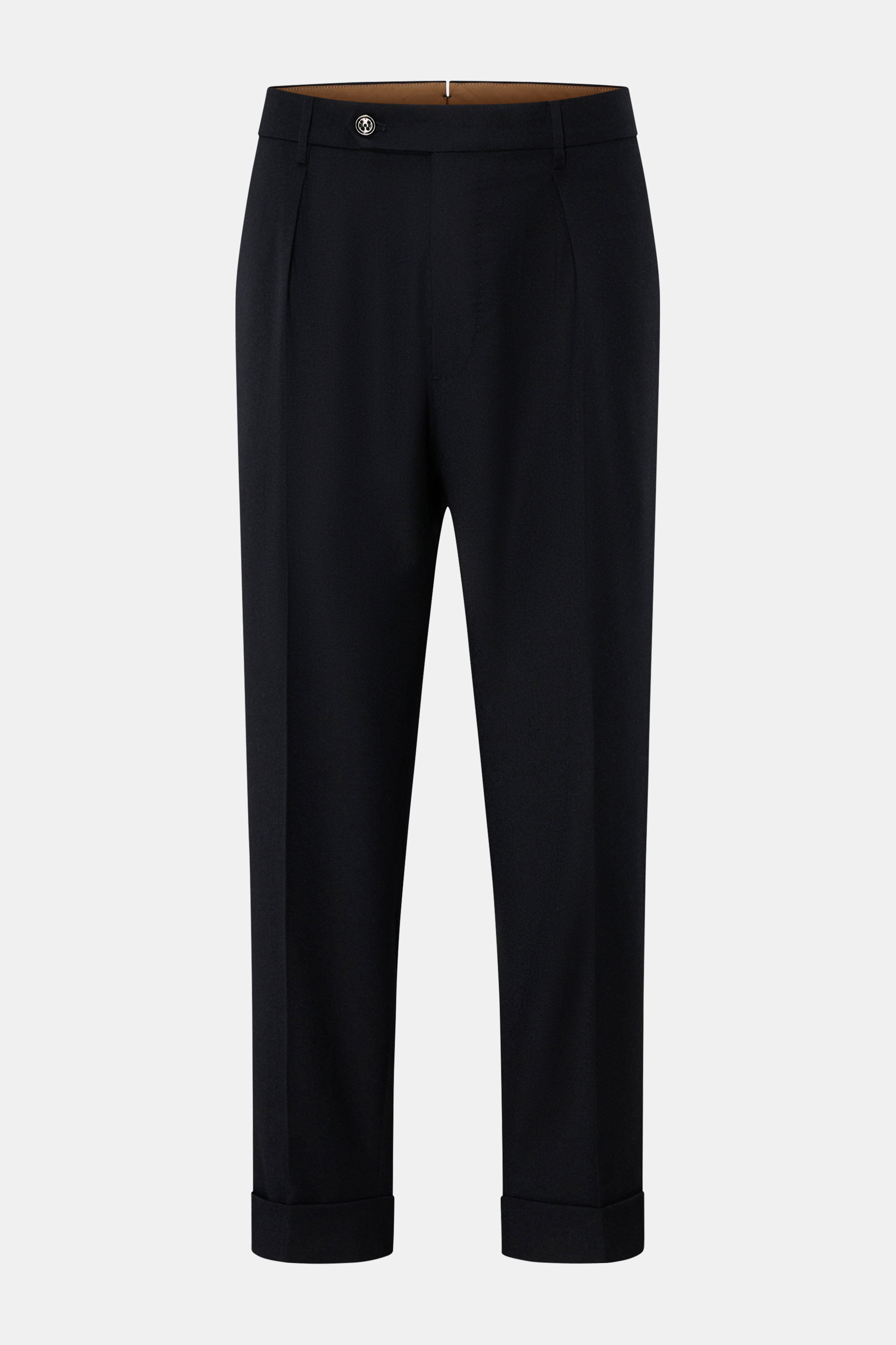 Berwich Wollhose 'Chiaia' dark navy, knöchellang mit Tapered Fit, reiner Schurwolle, seitlicher Taschenansicht, schmal zulaufend, Bundknöpfe, Saumaufschlag.