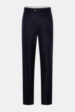 Brunello Cucinelli Wollhose navy, frontale Ansicht, Regular Fit, reine Wolle, weicher Griff, Bundknopf, Reißverschluss, doppelte Bundfalte, französische Taschen, Leistentaschen am Gesäß.