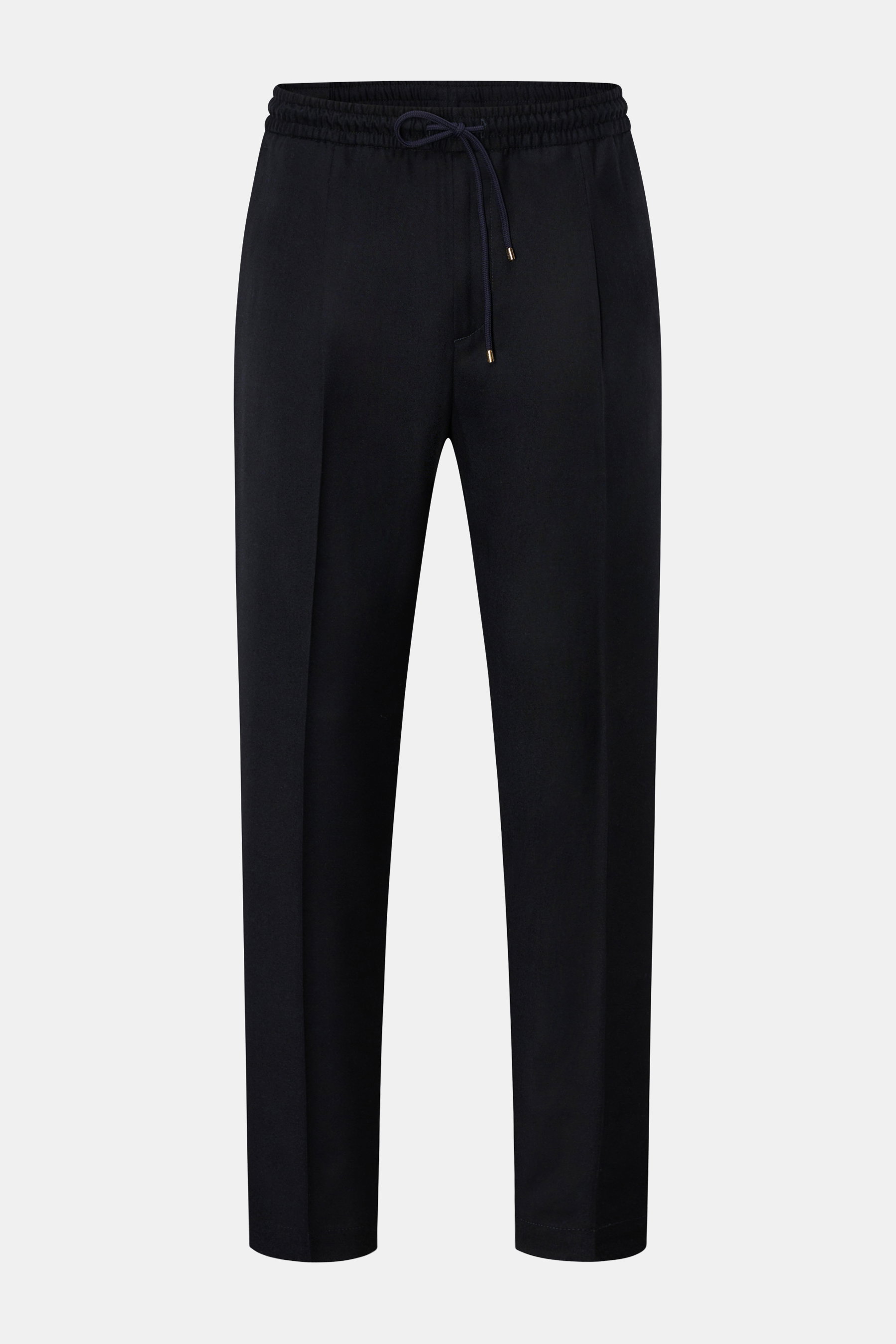 Briglia 1949 Woll-Jogpants 'Wimbledon' dark navy, frontale Aufnahme, reine Wolle, Tapered Fit, elastischer Bund, Zip Fly, französische Taschen.